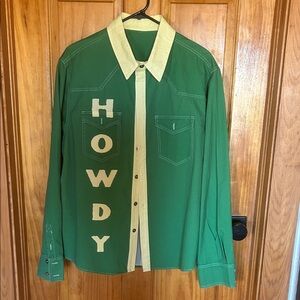 Green Western Shirt with Cream Accents